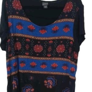 Floral Patterned Blue and Red Women's Top